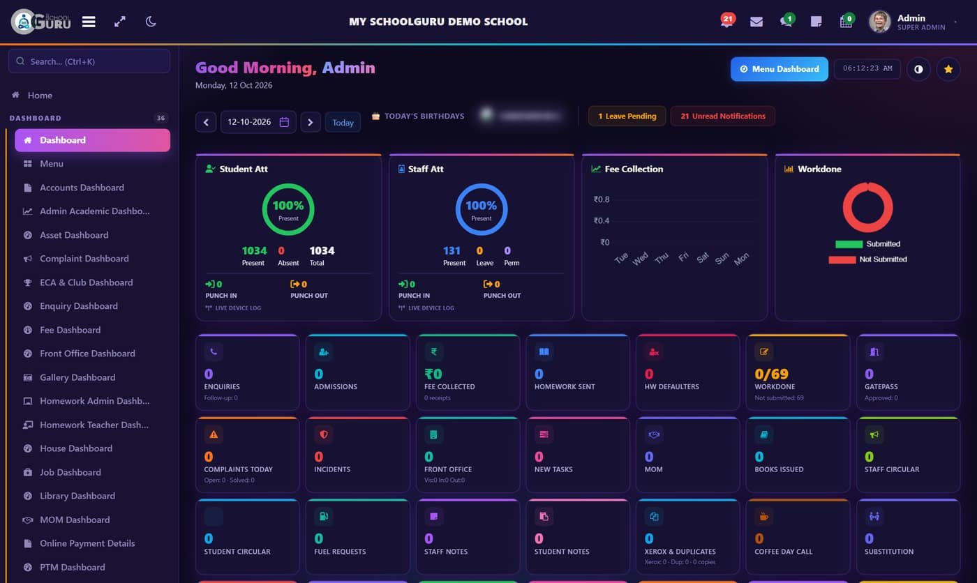 Live school dashboard