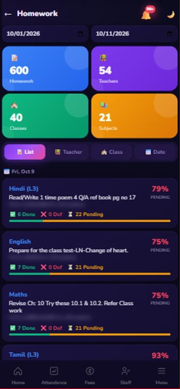 Homework tracking