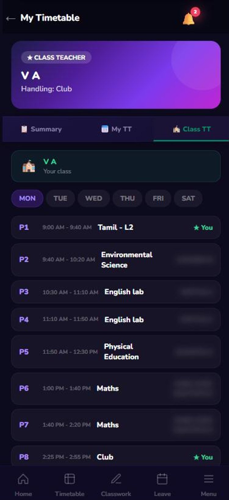 My class timetable