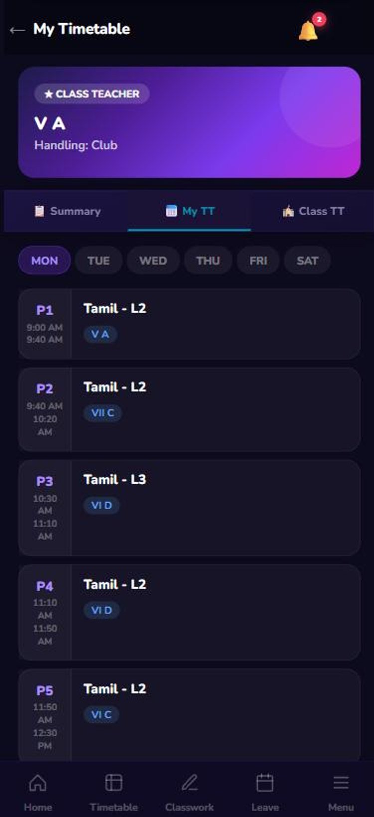 My timetable